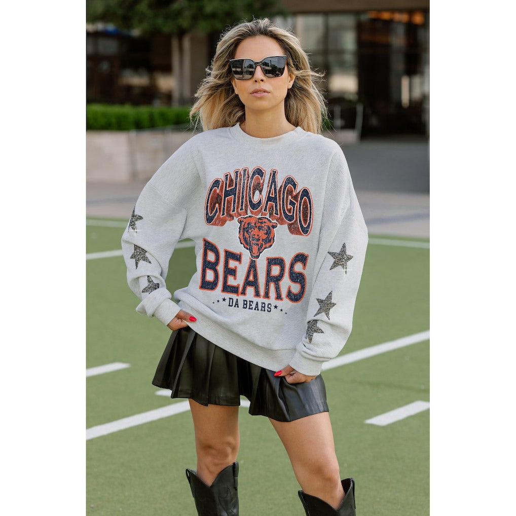 Chicago Bears Gameday Couture Women's Resilience Relaxed Rhinestone Pullover Sweatshirt Ash | NFL