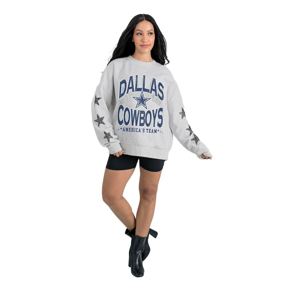 Dallas Cowboys Gameday Couture Women's Resilience Relaxed Rhinestone Pullover Sweatshirt Ash | NFL