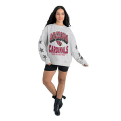 Arizona Cardinals Gameday Couture Women's Resilience Relaxed Rhinestone Pullover Sweatshirt Ash | NFL