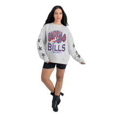 Buffalo Bills Gameday Couture Women's Resilience Relaxed Rhinestone Pullover Sweatshirt Ash | NFL