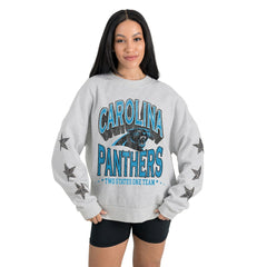 Carolina Panthers Gameday Couture Women's Resilience Relaxed Rhinestone Pullover Sweatshirt Ash | NFL