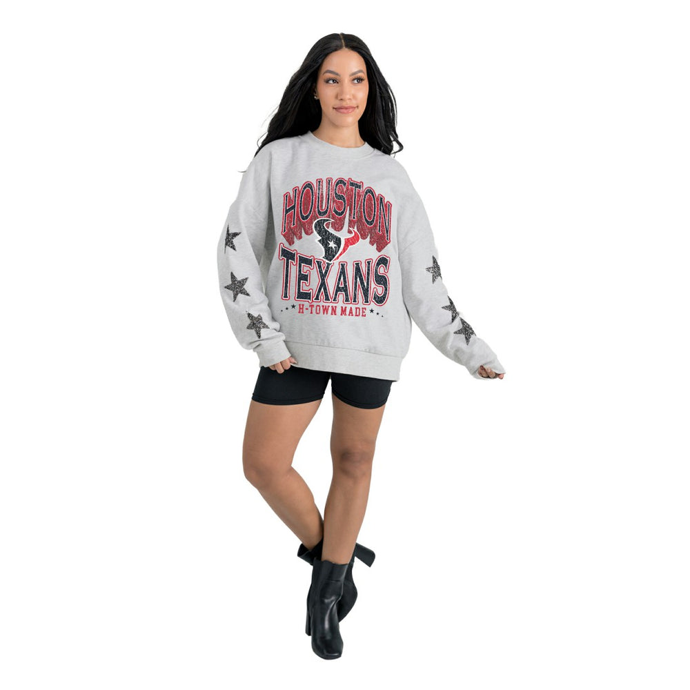 Houston Texans Gameday Couture Women's Resilience Relaxed Rhinestone Pullover Sweatshirt Ash | NFL