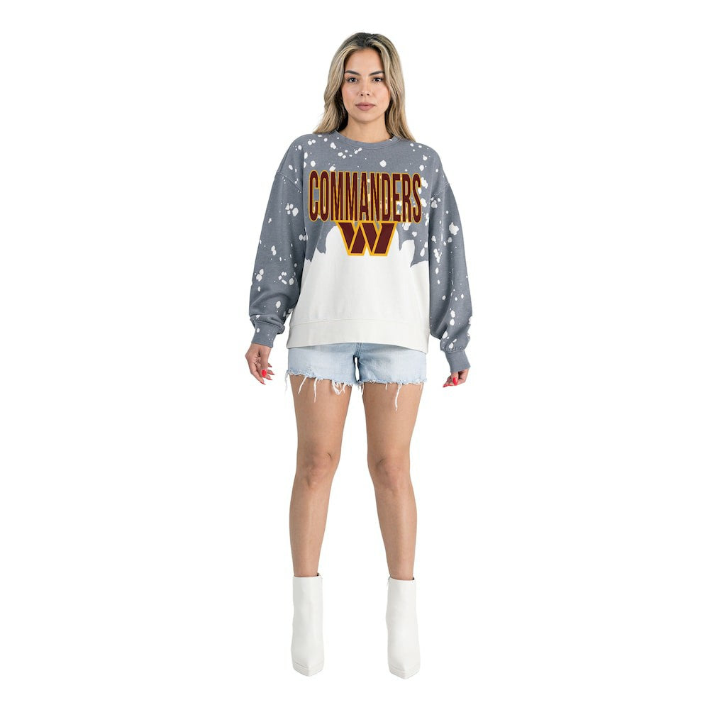 Washington Commanders Gameday Couture Women's Oversized Faded Wash Tri-Blend Pullover Sweatshirt Gray | NFL