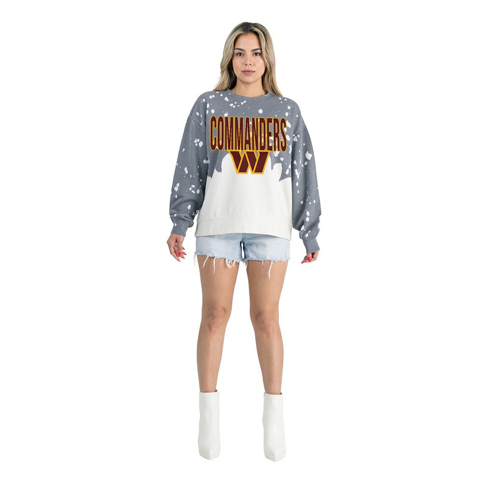 Washington Commanders Gameday Couture Women's Oversized Faded Wash Tri-Blend Pullover Sweatshirt Gray | NFL