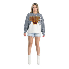 Washington Commanders Gameday Couture Women's Oversized Faded Wash Tri-Blend Pullover Sweatshirt Gray | NFL