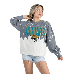 Jacksonville Jaguars Gameday Couture Women's Oversized Faded Wash Tri-Blend Pullover Sweatshirt Gray | NFL