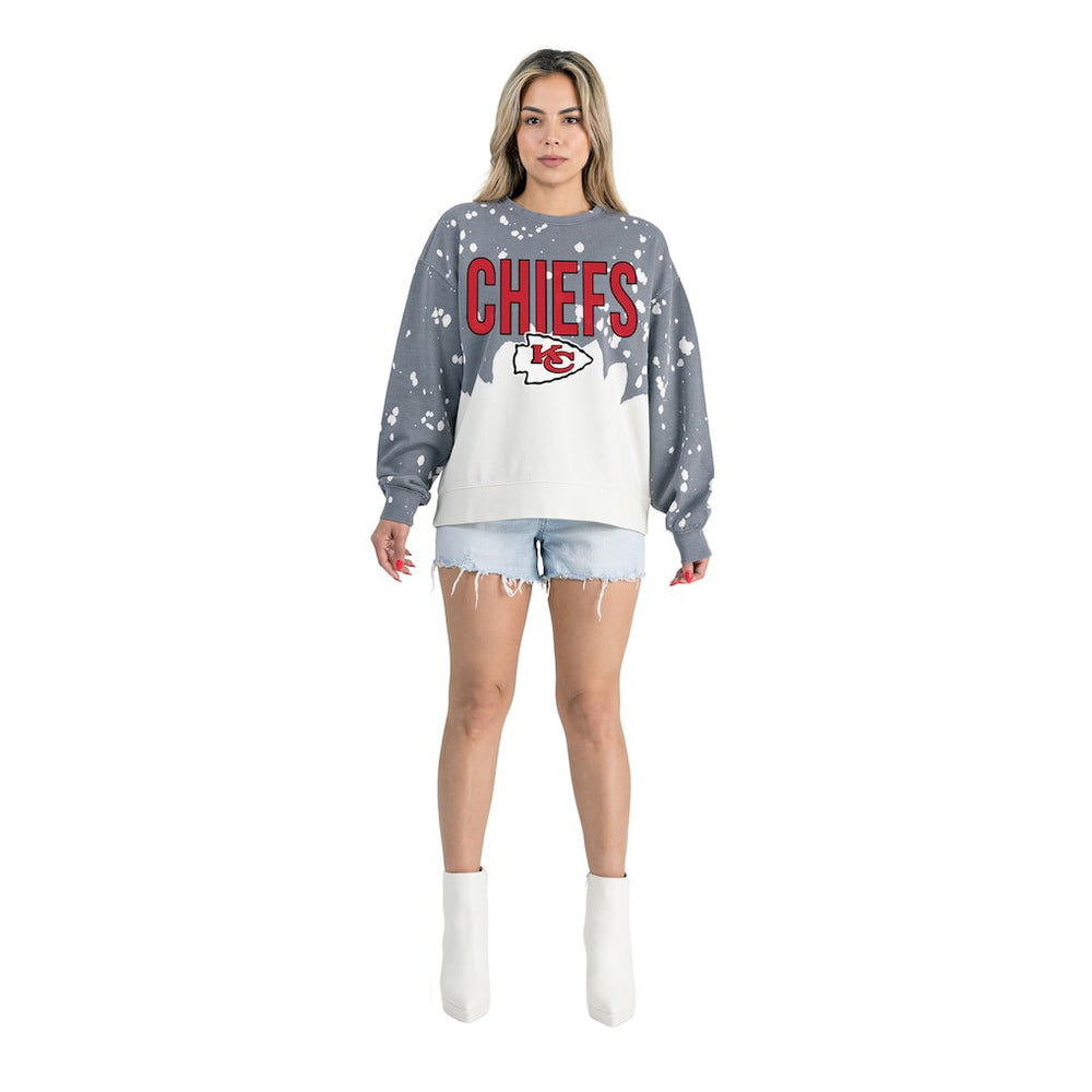 Kansas City Chiefs Gameday Couture Women's Oversized Faded Wash Tri-Blend Pullover Sweatshirt Gray | NFL