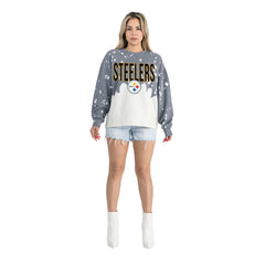 Pittsburgh Steelers Gameday Couture Women's Oversized Faded Wash Tri-Blend Pullover Sweatshirt Gray | NFL