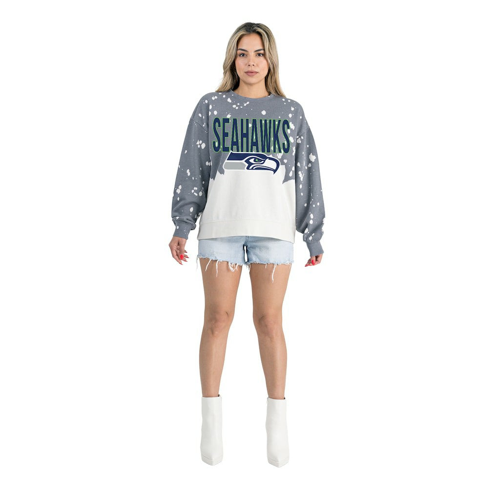 Seattle Seahawks Gameday Couture Women's Oversized Faded Wash Tri-Blend Pullover Sweatshirt Gray | NFL