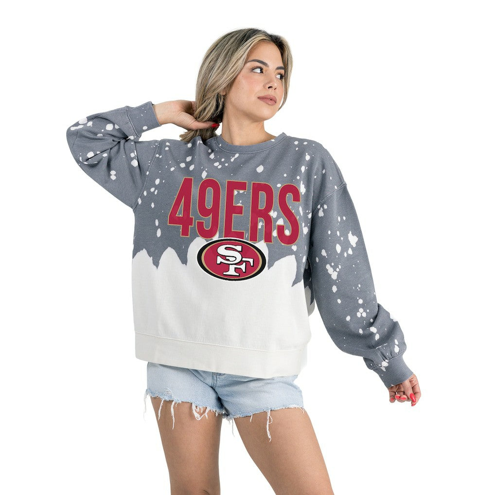 San Francisco 49ers Gameday Couture Women's Oversized Faded Wash Tri-Blend Pullover Sweatshirt Gray | NFL