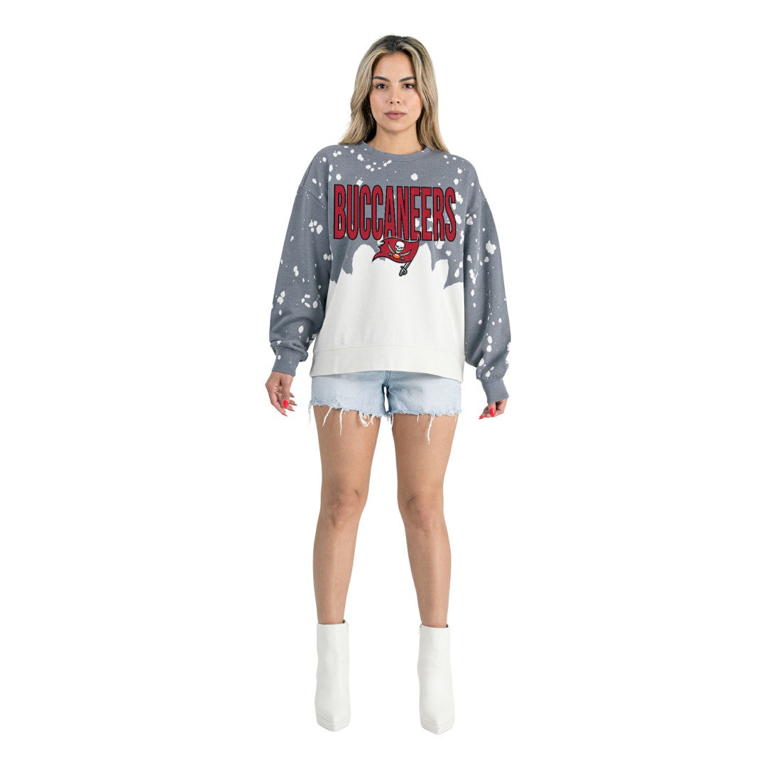 Tampa Bay Buccaneers Gameday Couture Women's Oversized Faded Wash Tri-Blend Pullover Sweatshirt Gray | NFL
