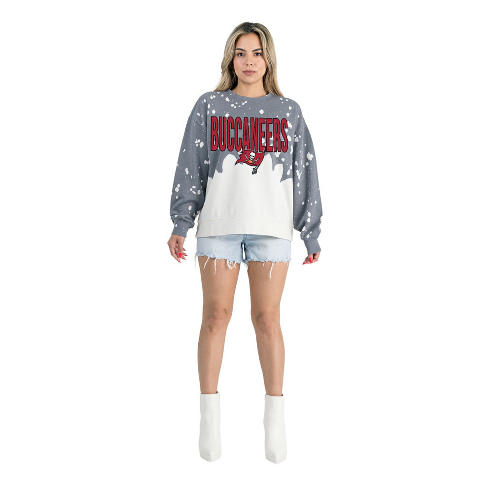 Tampa Bay Buccaneers Gameday Couture Women's Oversized Faded Wash Tri-Blend Pullover Sweatshirt Gray | NFL