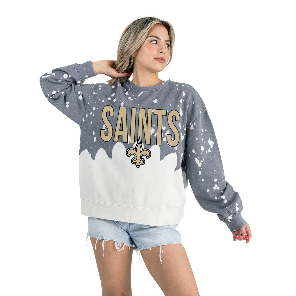 New Orleans Saints Gameday Couture Women's Oversized Faded Wash Tri-Blend Pullover Sweatshirt Gray | NFL