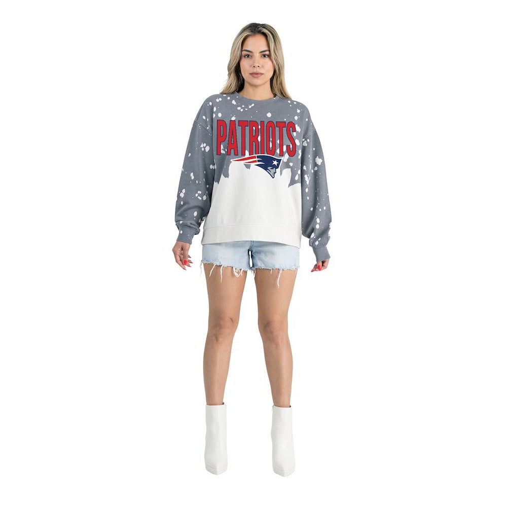 New England Patriots Gameday Couture Women's Oversized Faded Wash Tri-Blend Pullover Sweatshirt Gray | NFL