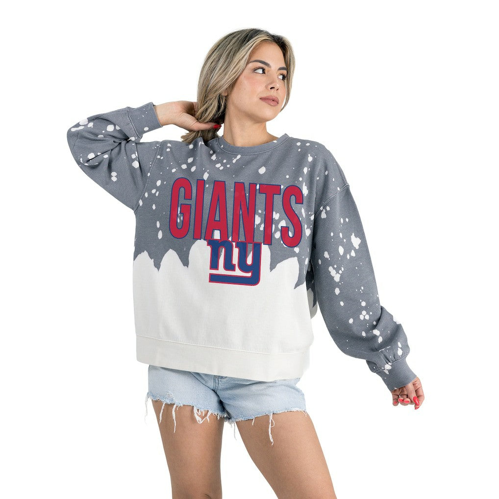 New York Giants Gameday Couture Women's Oversized Faded Wash Tri-Blend Pullover Sweatshirt Gray | NFL
