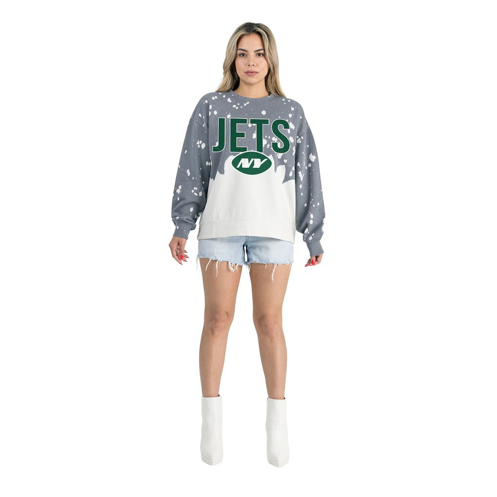 New York Jets Gameday Couture Women's Oversized Faded Wash Tri-Blend Pullover Sweatshirt Gray | NFL