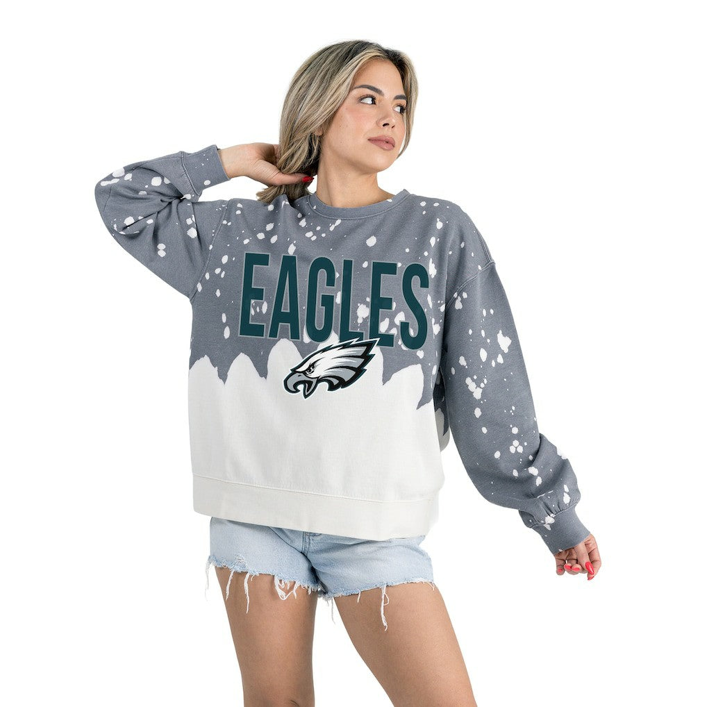 Philadelphia Eagles Gameday Couture Women's Oversized Faded Wash Tri-Blend Pullover Sweatshirt Gray | NFL