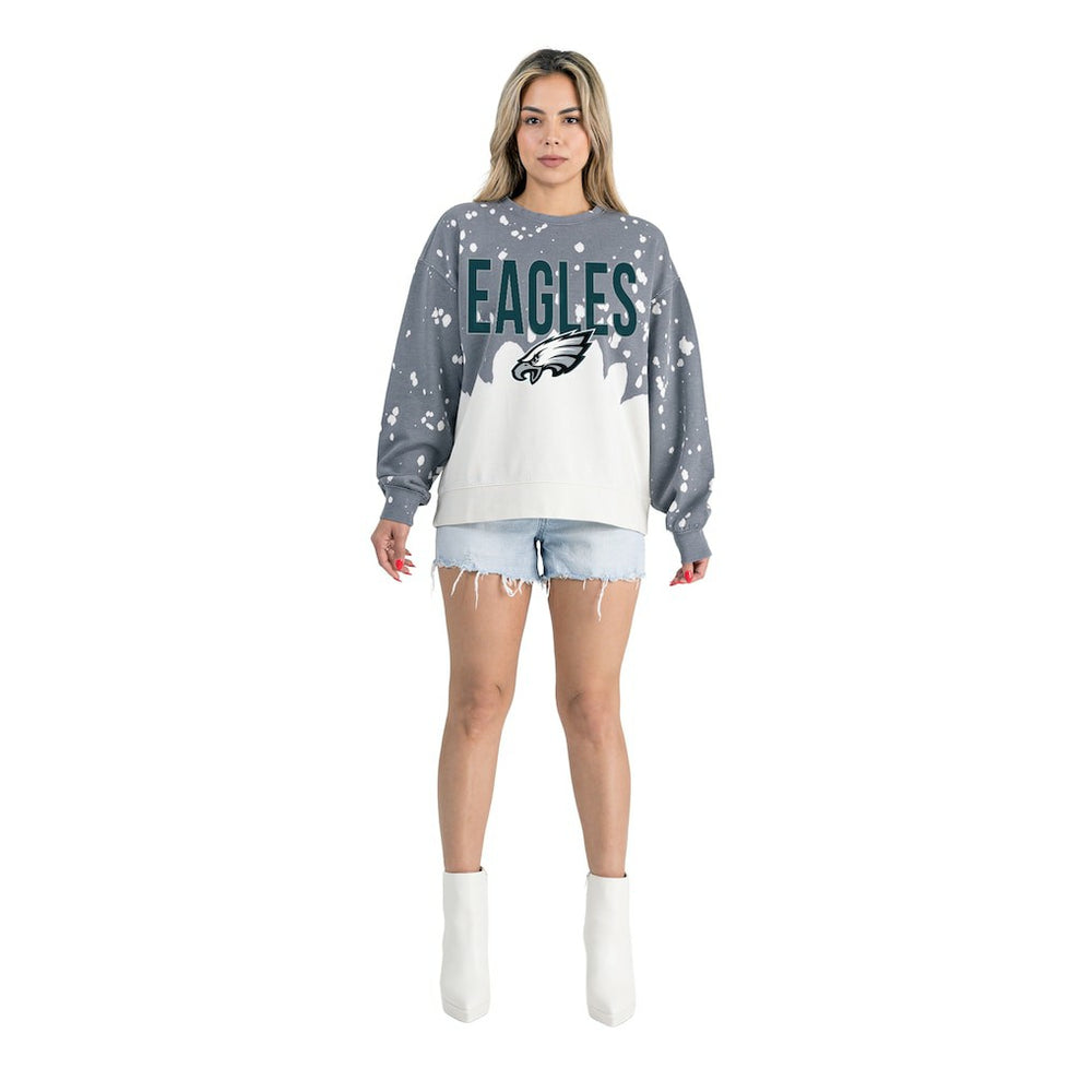 Philadelphia Eagles Gameday Couture Women's Oversized Faded Wash Tri-Blend Pullover Sweatshirt Gray | NFL