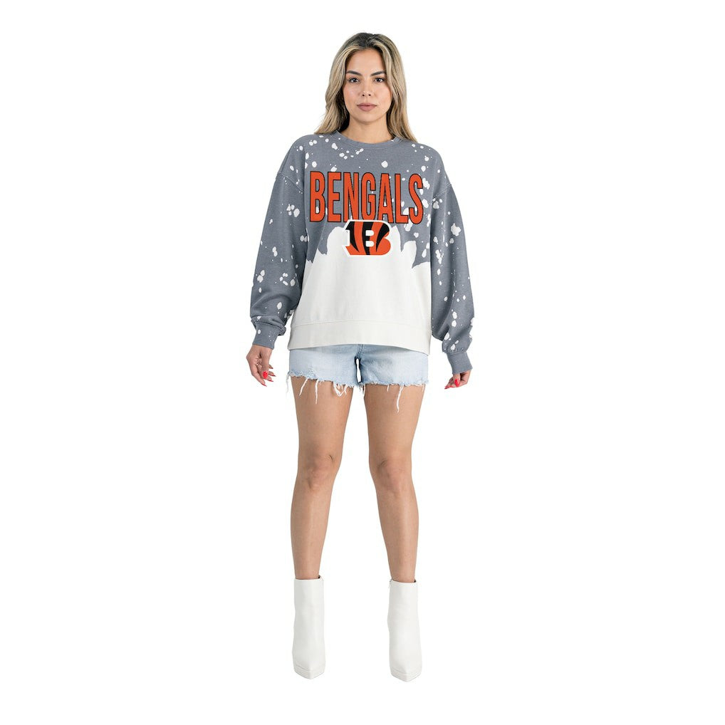 Cincinnati Bengals Gameday Couture Women's Oversized Faded Wash Tri-Blend Pullover Sweatshirt Gray | NFL