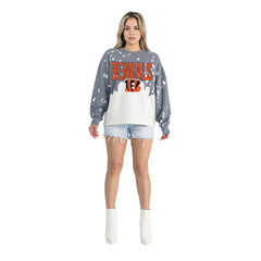 Cincinnati Bengals Gameday Couture Women's Oversized Faded Wash Tri-Blend Pullover Sweatshirt Gray | NFL