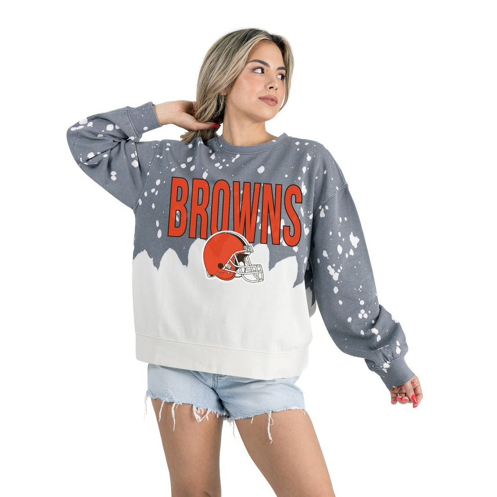Cleveland Browns Gameday Couture Women's Oversized Faded Wash Tri-Blend Pullover Sweatshirt Gray | NFL