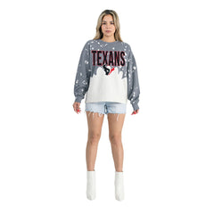 Houston Texans Gameday Couture Women's Oversized Faded Wash Tri-Blend Pullover Sweatshirt Gray | NFL