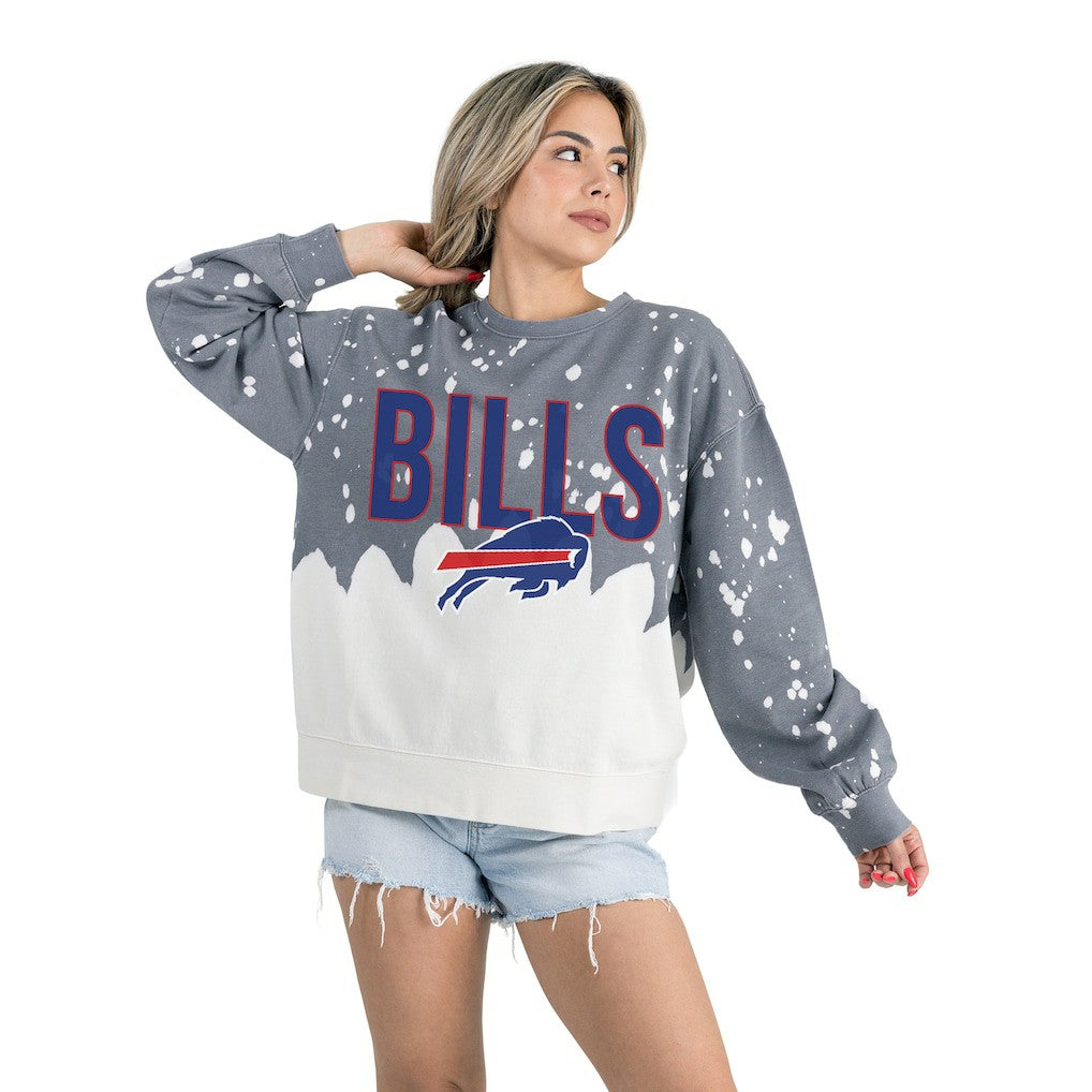 Buffalo Bills Gameday Couture Women's Oversized Faded Wash Tri-Blend Pullover Sweatshirt Gray | NFL
