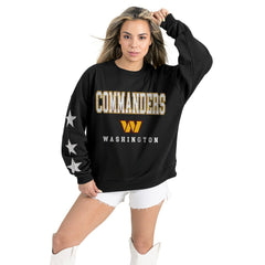 Washington Commanders Gameday Couture Women's Velocity Relaxed Rhinestone Pullover Sweatshirt Black | NFL