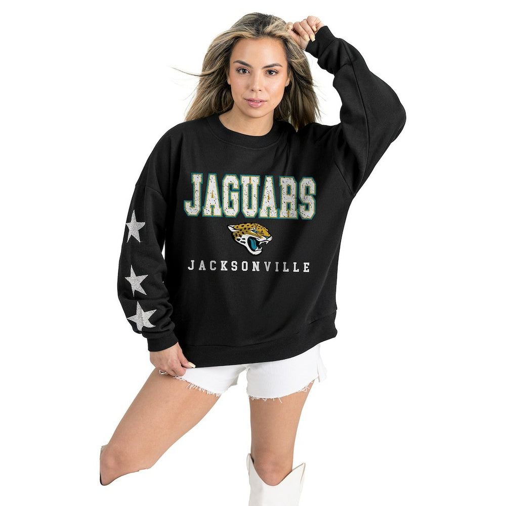 Jacksonville Jaguars Gameday Couture Women's Velocity Relaxed Rhinestone Pullover Sweatshirt Black | NFL
