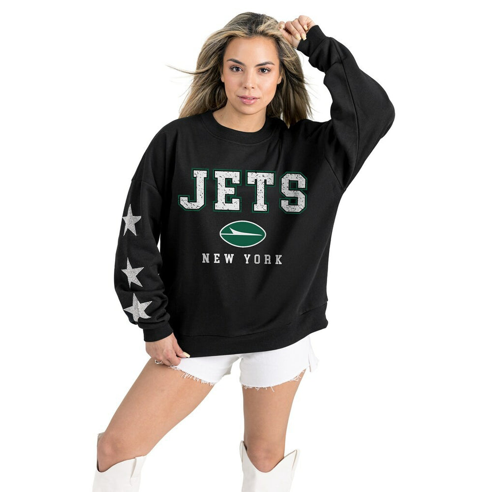 New York Jets Gameday Couture Women's Velocity Relaxed Rhinestone Pullover Sweatshirt Black | NFL