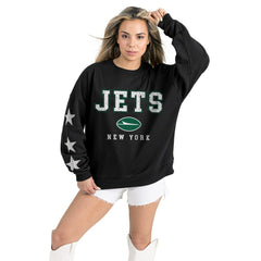 New York Jets Gameday Couture Women's Velocity Relaxed Rhinestone Pullover Sweatshirt Black | NFL