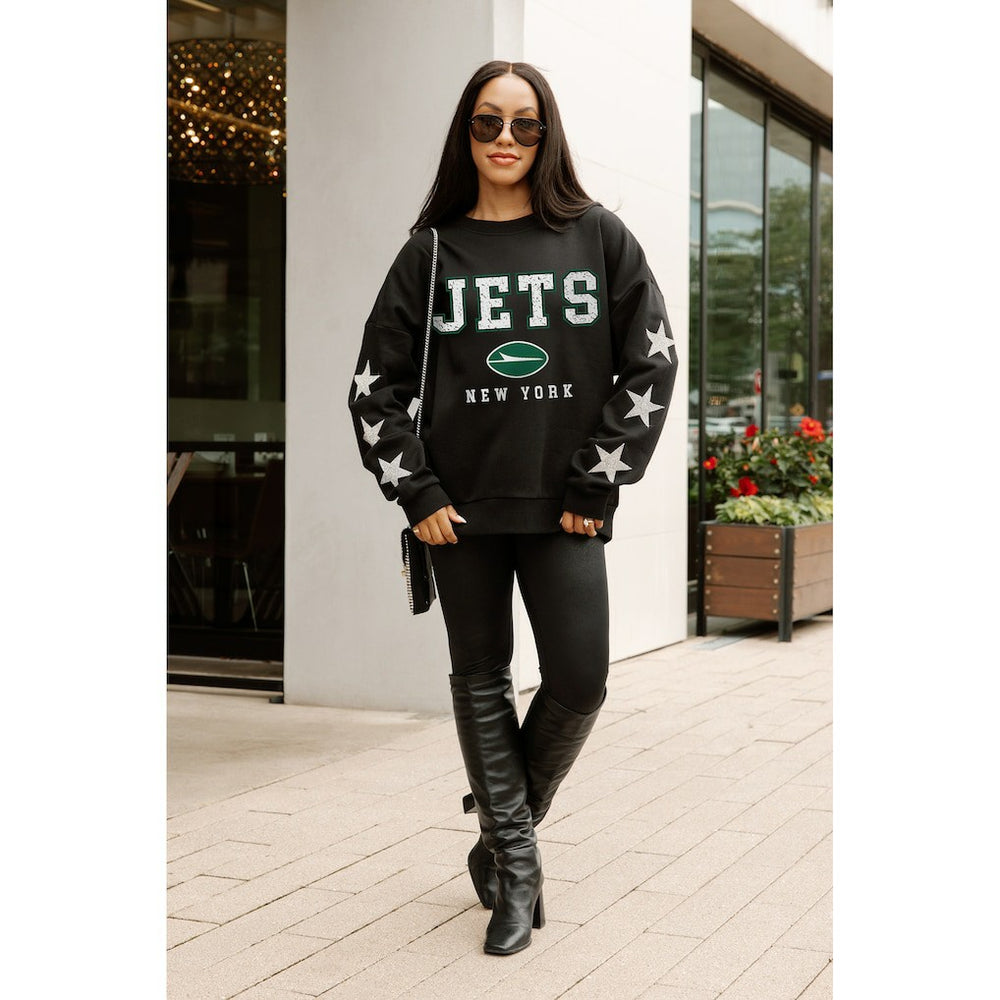 New York Jets Gameday Couture Women's Velocity Relaxed Rhinestone Pullover Sweatshirt Black | NFL
