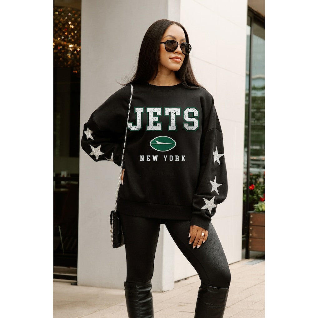 New York Jets Gameday Couture Women's Velocity Relaxed Rhinestone Pullover Sweatshirt Black | NFL