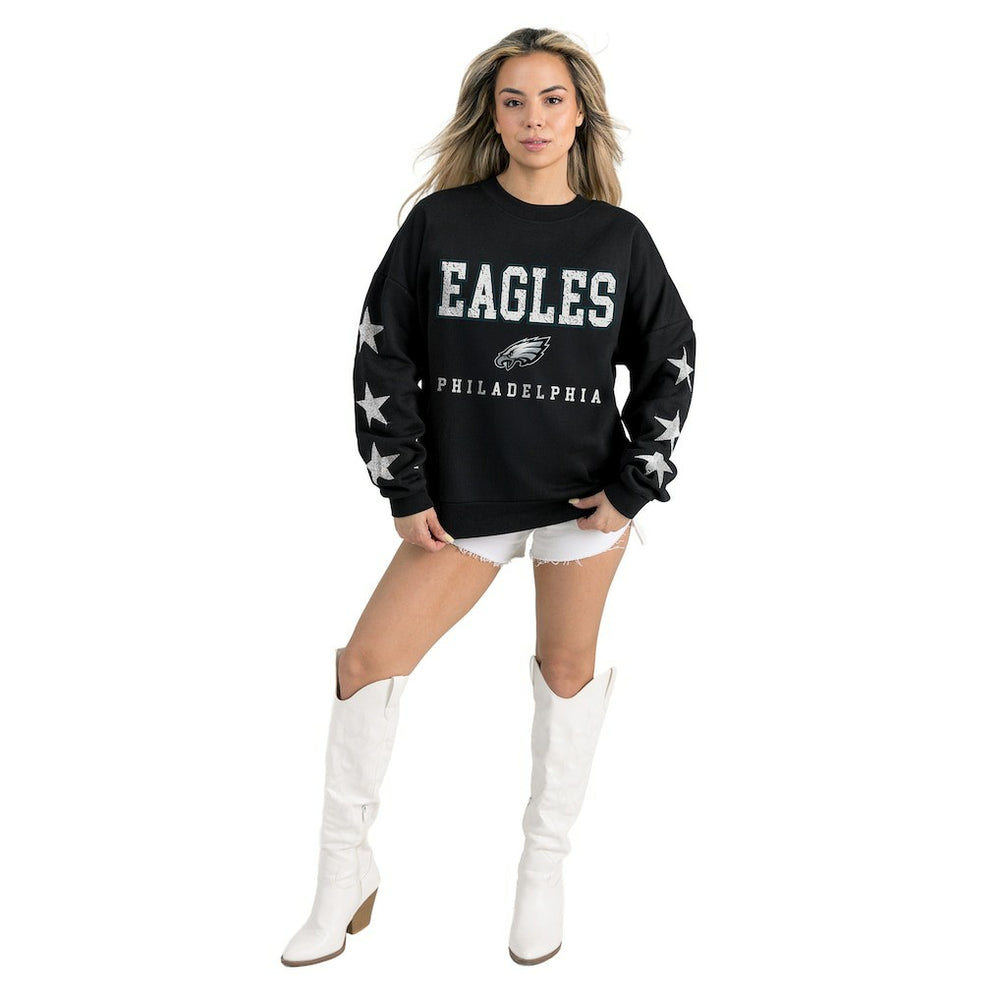 Philadelphia Eagles Gameday Couture Women's Velocity Relaxed Rhinestone Pullover Sweatshirt Black | NFL