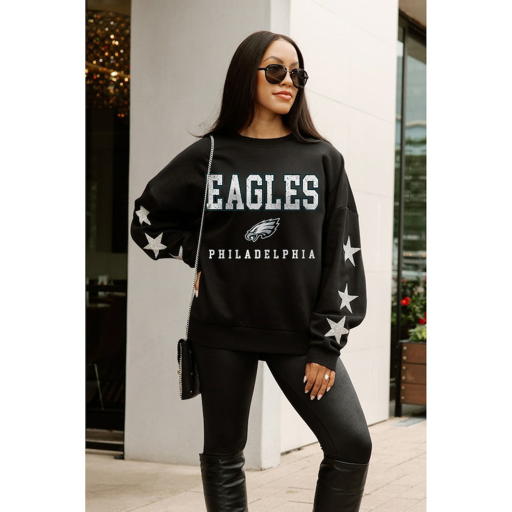 Philadelphia Eagles Gameday Couture Women's Velocity Relaxed Rhinestone Pullover Sweatshirt Black | NFL