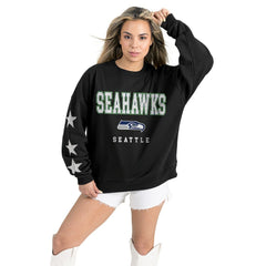 Seattle Seahawks Gameday Couture Women's Velocity Relaxed Rhinestone Pullover Sweatshirt Black | NFL