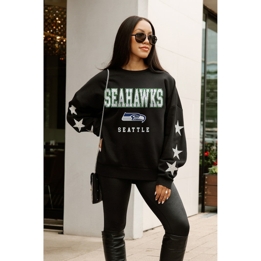 Seattle Seahawks Gameday Couture Women's Velocity Relaxed Rhinestone Pullover Sweatshirt Black | NFL