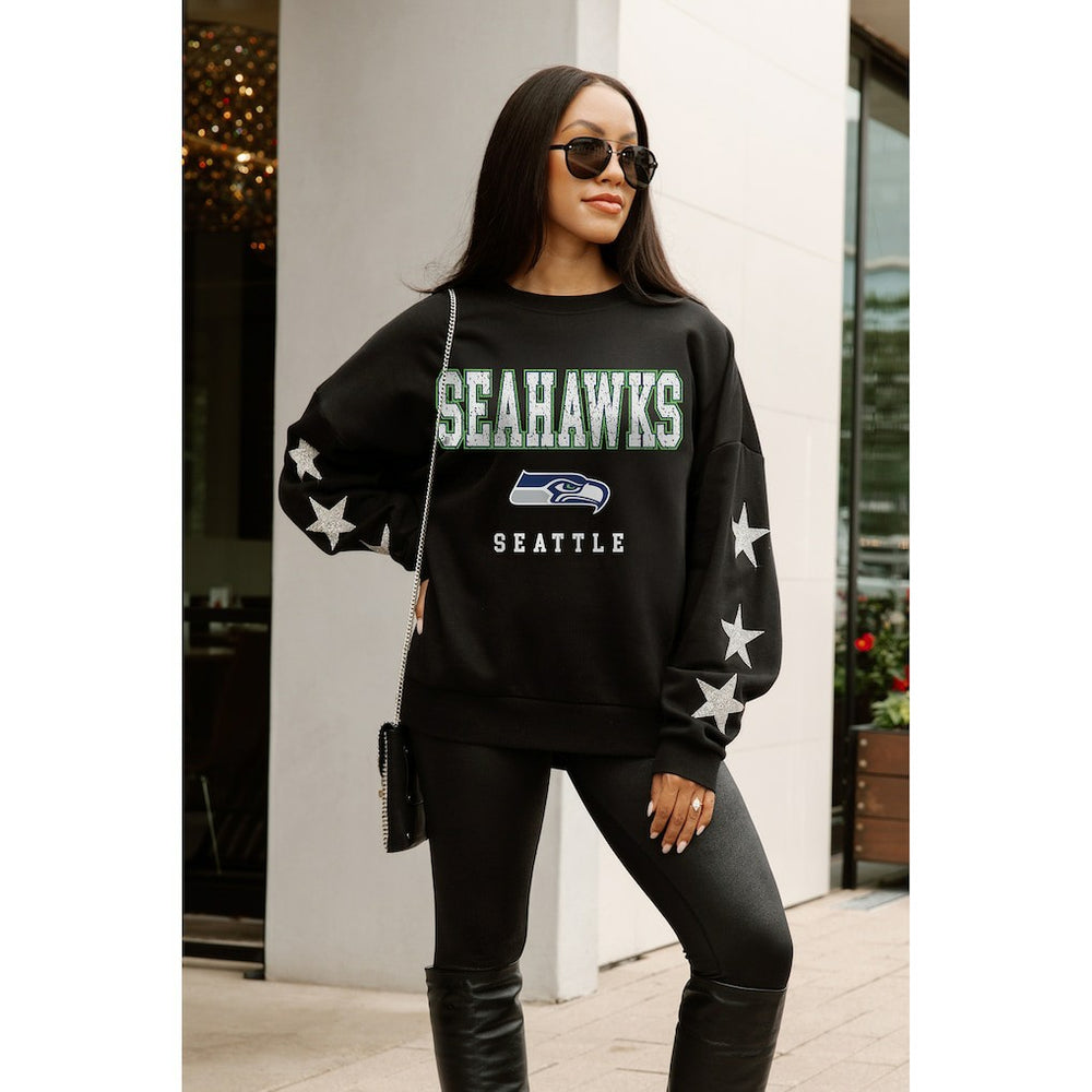 Seattle Seahawks Gameday Couture Women's Velocity Relaxed Rhinestone Pullover Sweatshirt Black | NFL