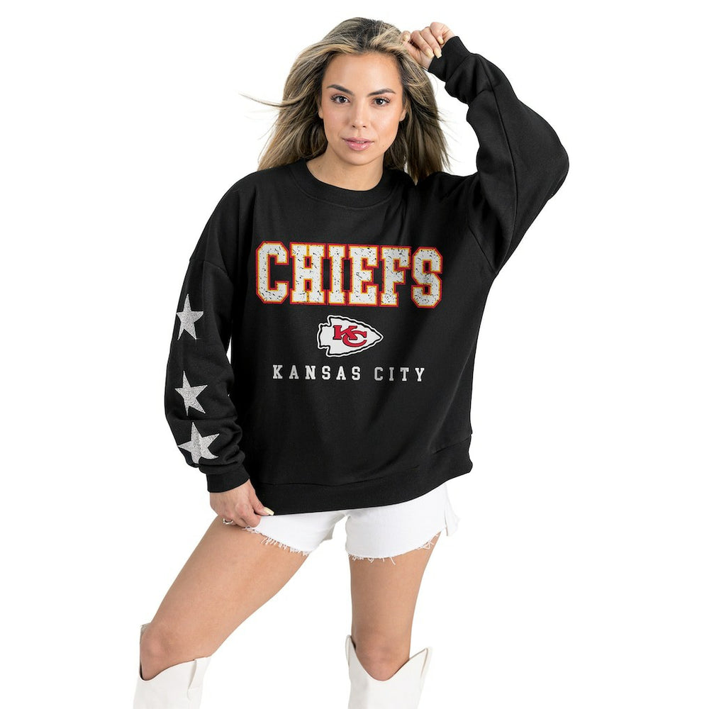 Kansas City Chiefs Gameday Couture Women's Velocity Relaxed Rhinestone Pullover Sweatshirt Black | NFL