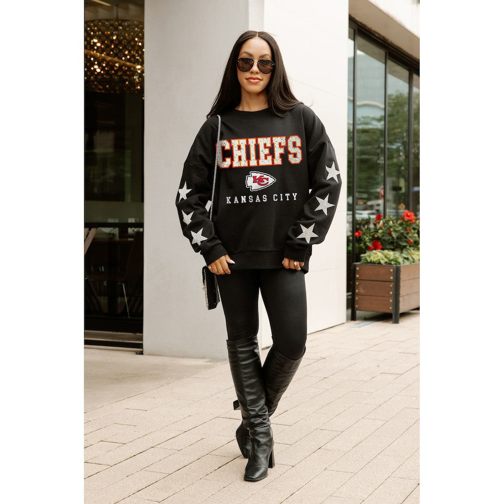Kansas City Chiefs Gameday Couture Women's Velocity Relaxed Rhinestone Pullover Sweatshirt Black | NFL