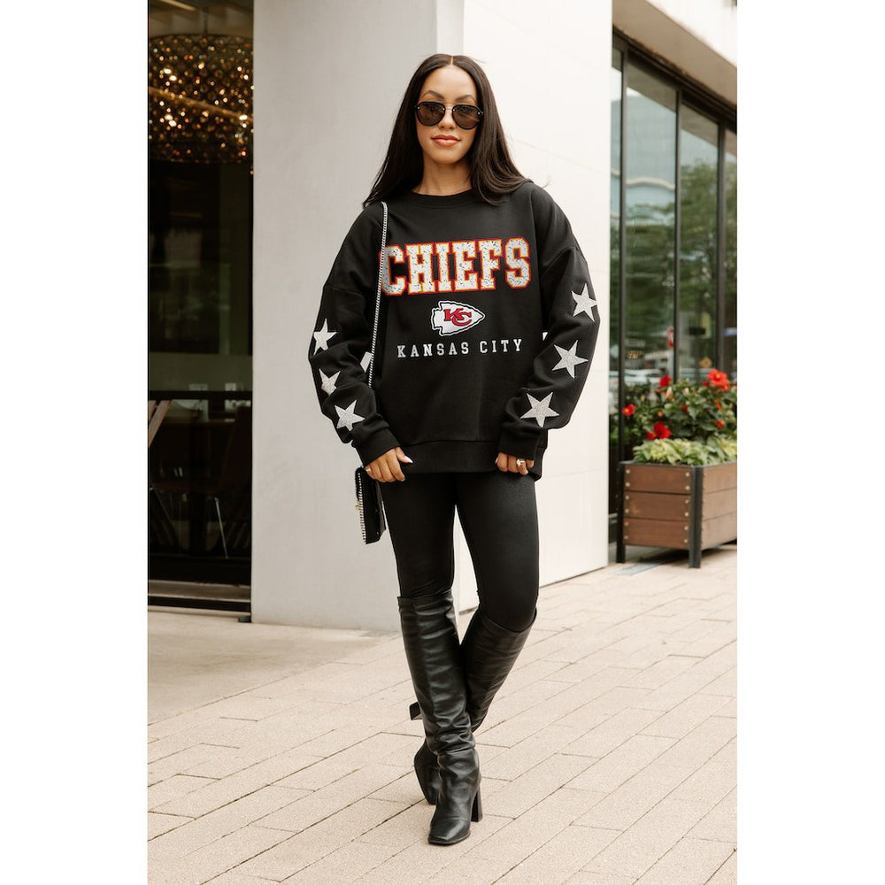 Kansas City Chiefs Gameday Couture Women's Velocity Relaxed Rhinestone Pullover Sweatshirt Black | NFL