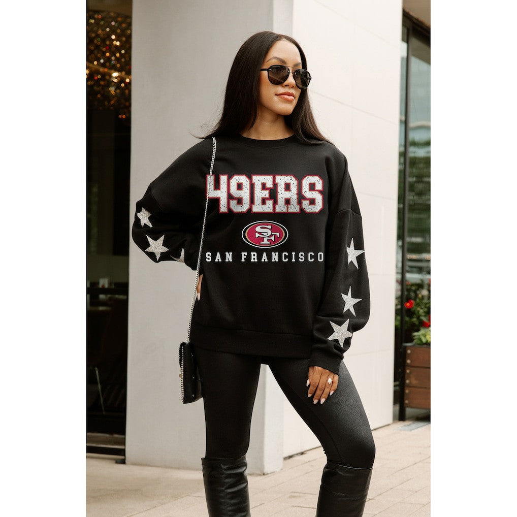 San Francisco 49ers Gameday Couture Women's Velocity Relaxed Rhinestone Pullover Sweatshirt Black | NFL