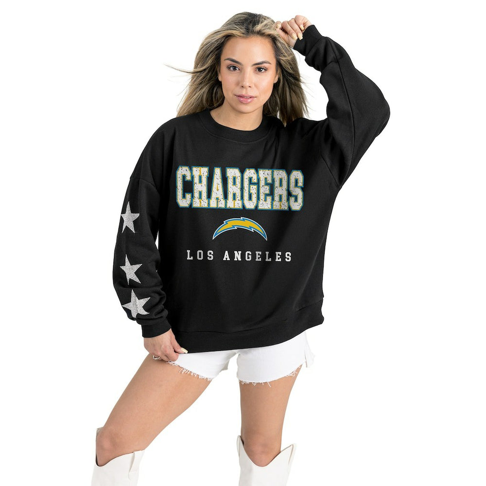Los Angeles Chargers Gameday Couture Women's Velocity Relaxed Rhinestone Pullover Sweatshirt Black | NFL