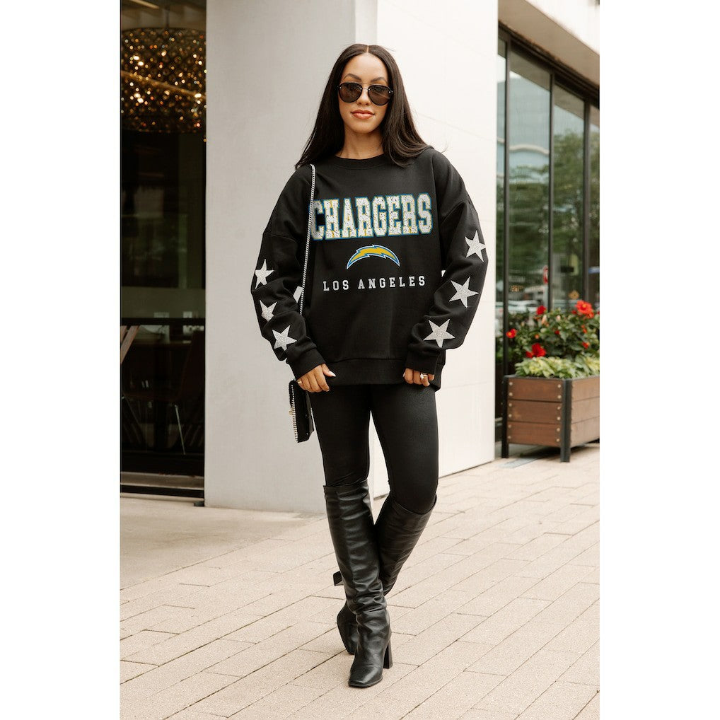 Los Angeles Chargers Gameday Couture Women's Velocity Relaxed Rhinestone Pullover Sweatshirt Black | NFL