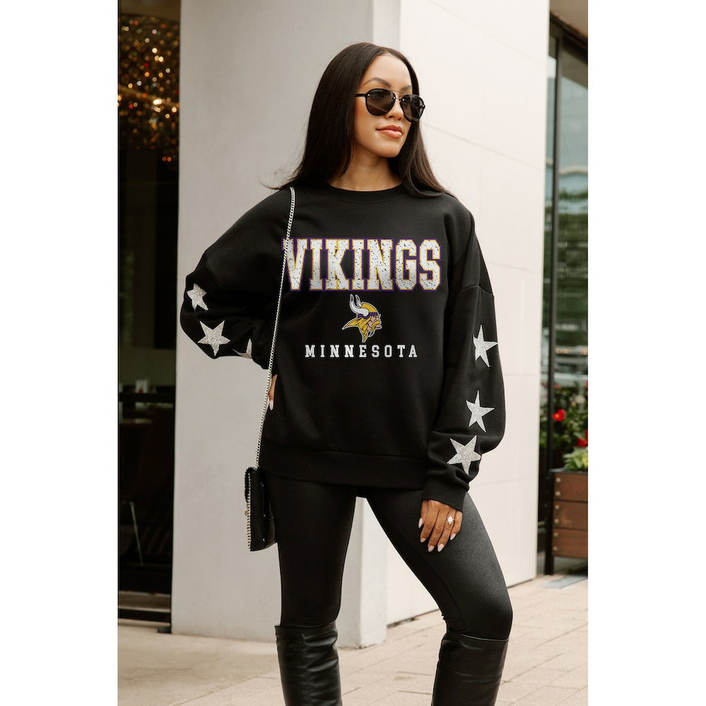 Minnesota Vikings Gameday Couture Women's Velocity Relaxed Rhinestone Pullover Sweatshirt Black | NFL