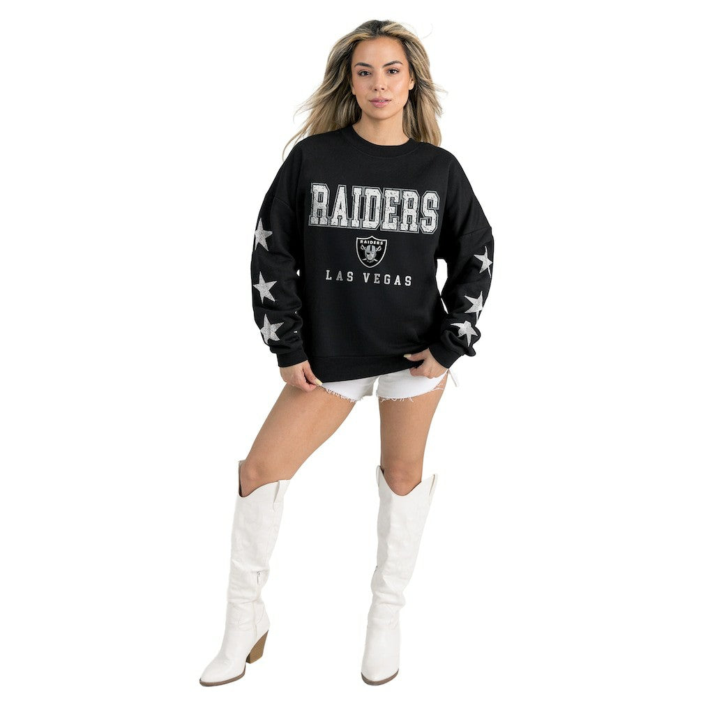 Las Vegas Raiders Gameday Couture Women's Velocity Relaxed Rhinestone Pullover Sweatshirt Black | NFL