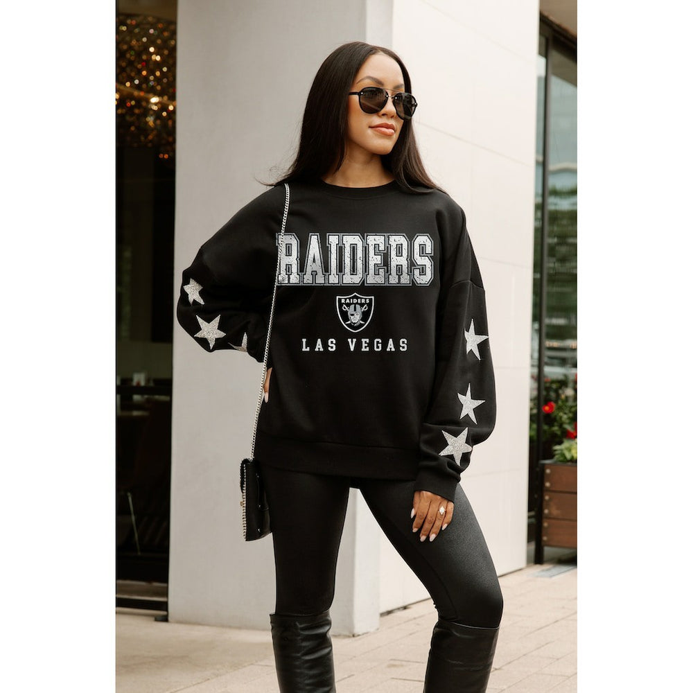 Las Vegas Raiders Gameday Couture Women's Velocity Relaxed Rhinestone Pullover Sweatshirt Black | NFL