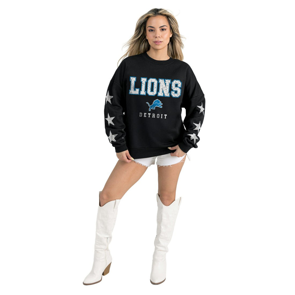 Detroit Lions Gameday Couture Women's Velocity Relaxed Rhinestone Pullover Sweatshirt Black | NFL