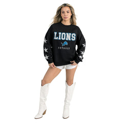 Detroit Lions Gameday Couture Women's Velocity Relaxed Rhinestone Pullover Sweatshirt Black | NFL