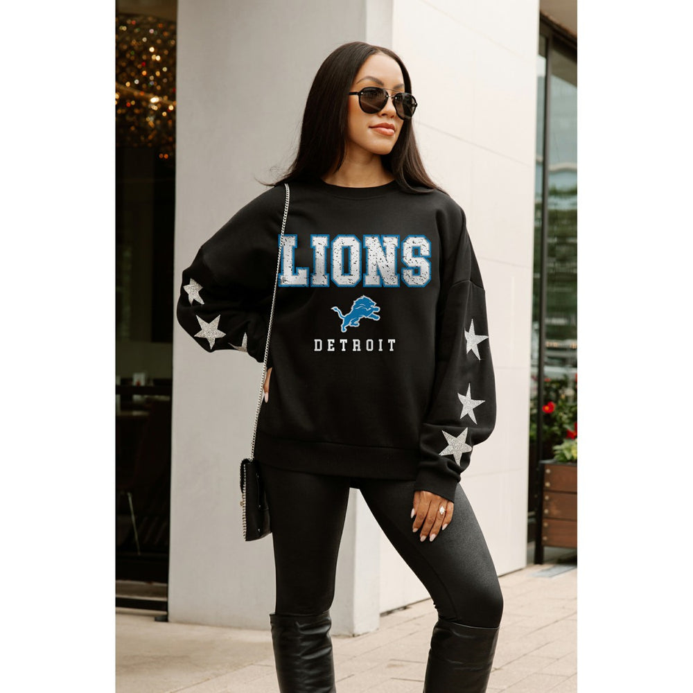 Detroit Lions Gameday Couture Women's Velocity Relaxed Rhinestone Pullover Sweatshirt Black | NFL